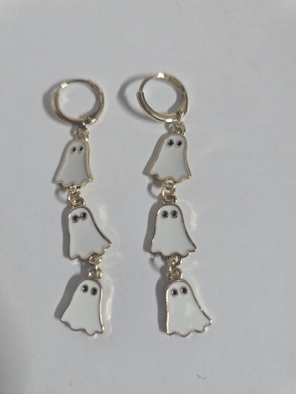 Halloween Ghost Earrings in Gold & White